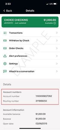 Image - Digital Banking where to find routing and account number.